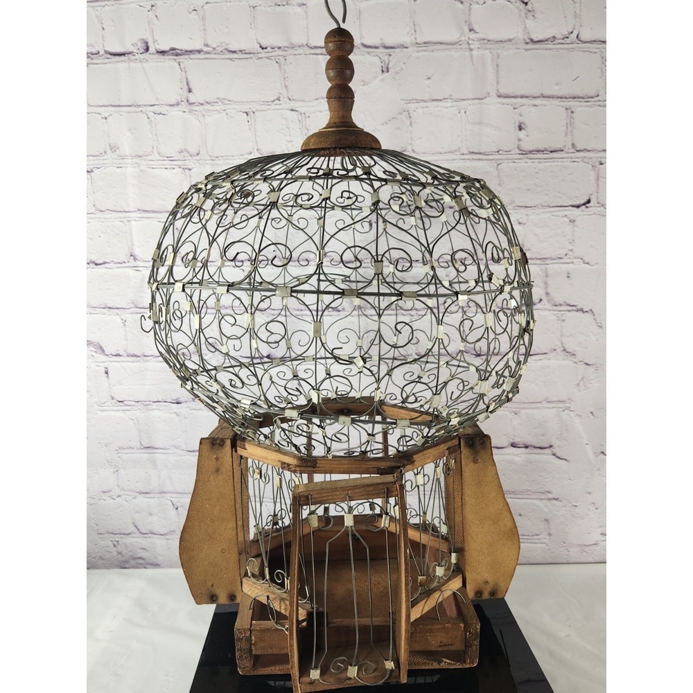 Antique Victorian Style Bird Cage Wood & Wire Hot Air Balloon 19th Century